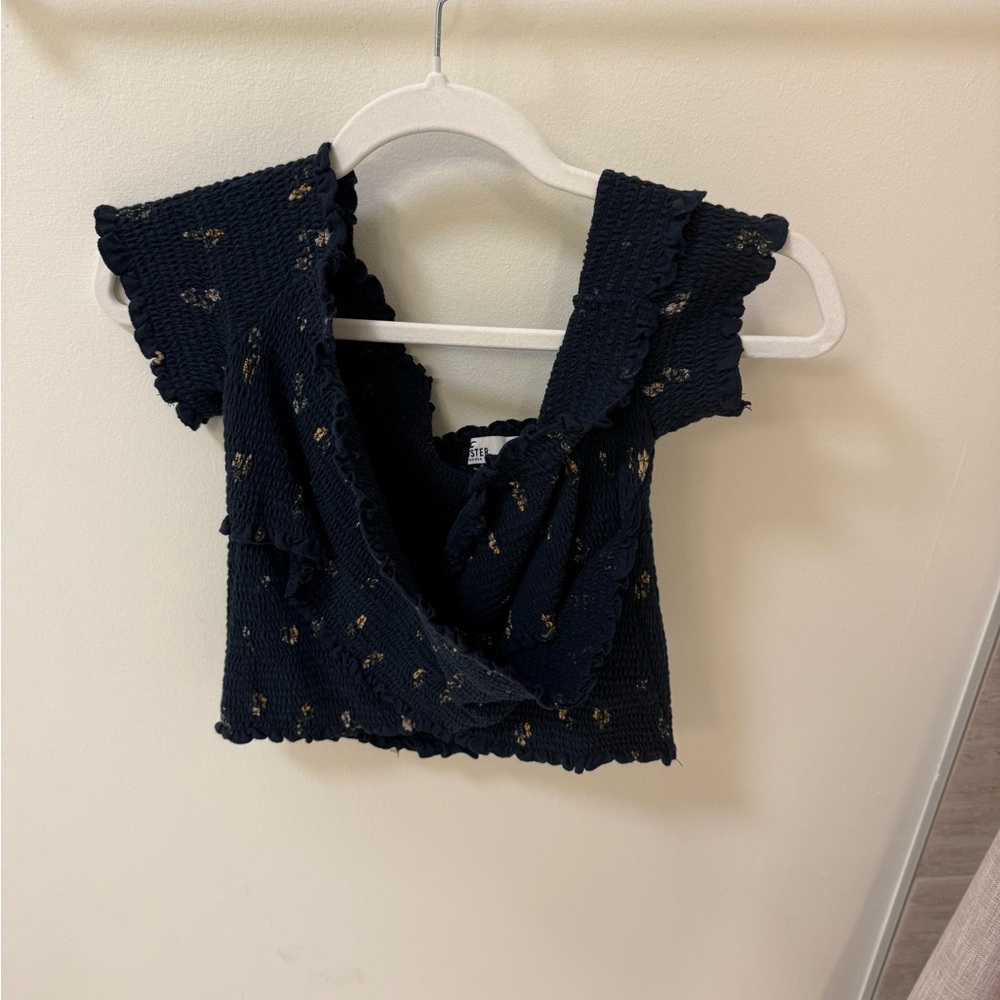Hollister Cream Ruffled Wrap Blouse with Sailor Collar